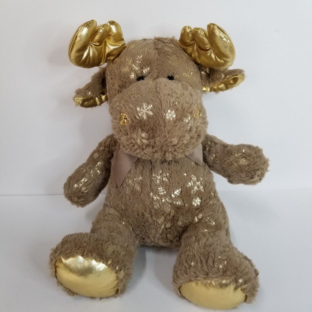 Kellytoy Moose Reindeer With Gold Antlers Snowflakes 15" Plush Christmas Glitter